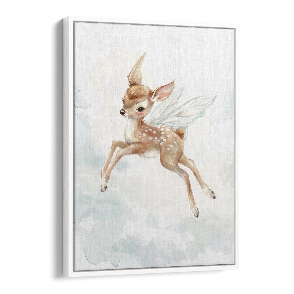 Fawn Fairy Frolic I Kids art painting Artwork in White Floater Frame
