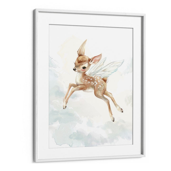 Fawn Fairy Frolic I Kids Art Artwork in White Frame With Mount