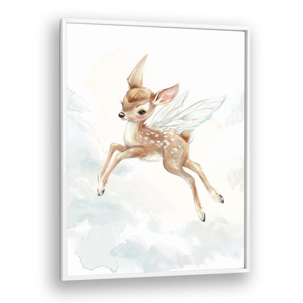 Fawn Fairy Frolic I Kids art Artwork in White Plain Frame White
