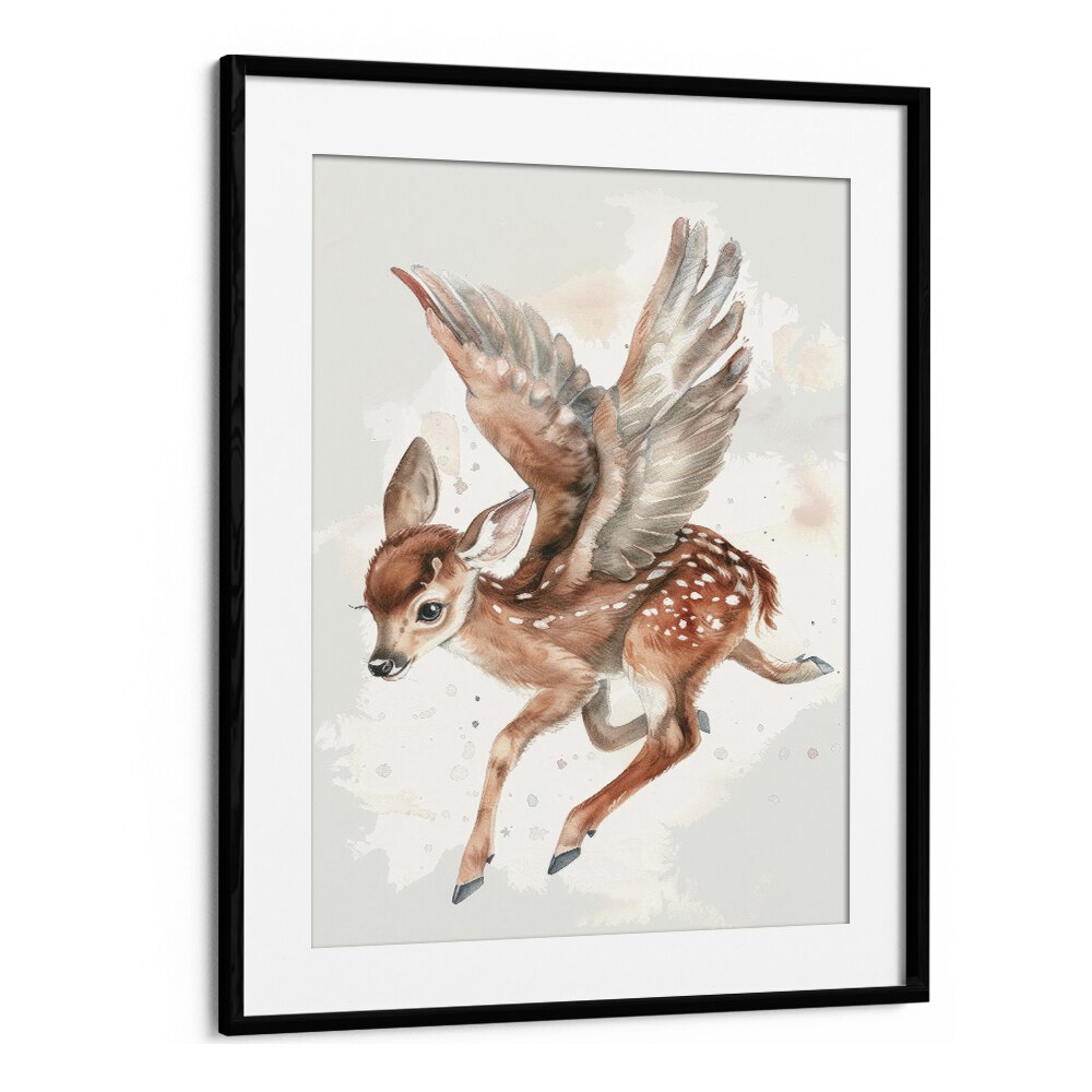 Fawn Fairy Frolic II Kids Art Artwork in Black Frame With Mount
