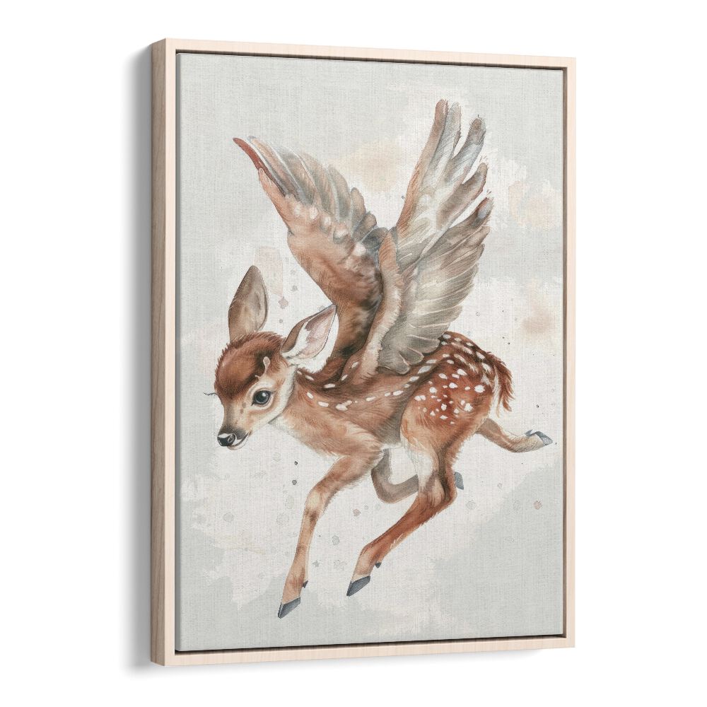 Fawn Fairy Frolic II Kids Art Artwork in Oak Wood Floater Frame
