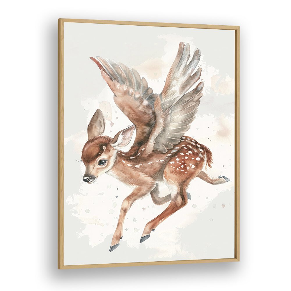 Fawn Fairy Frolic II Kids Art Artwork in Oak Wood Plain Frame
