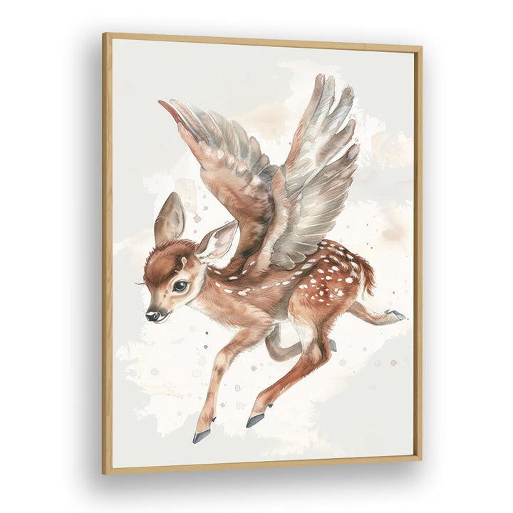 Fawn Fairy Frolic II Kids Art Artwork in Oak Wood Plain Frame
