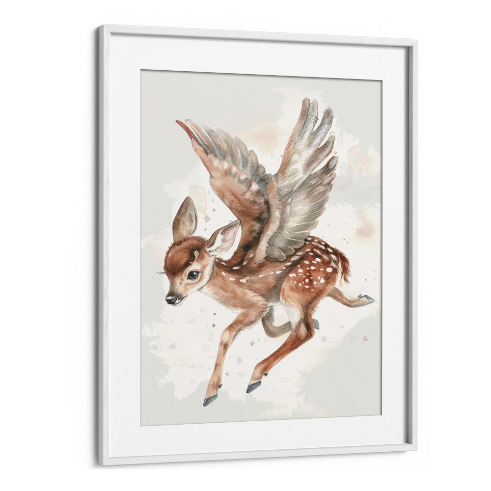 Fawn Fairy Frolic II Kids Art Artwork in White Frame With Mount