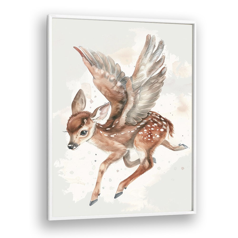 Fawn Fairy Frolic II Kids art Artwork in White Plain Frame White
