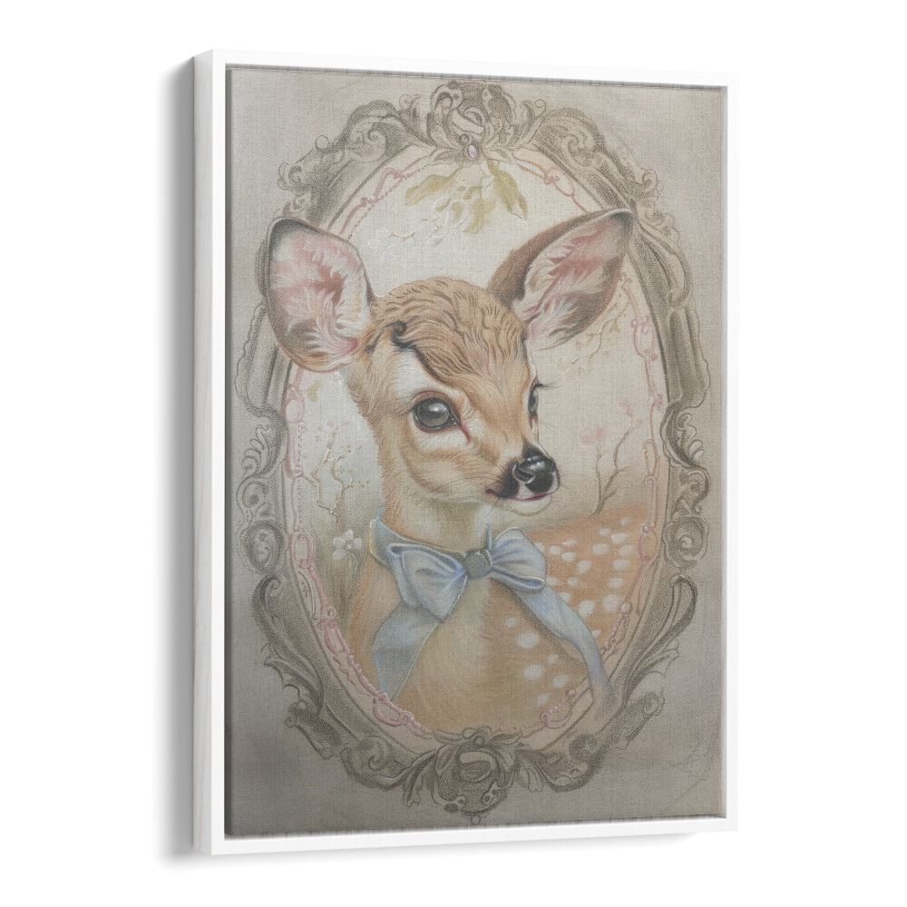 Fawn In My Window Kids art painting Artwork in White Floater Frame
