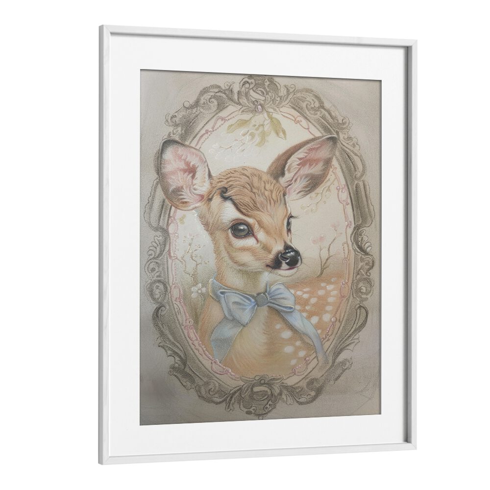 Fawn In My Window Kids Art Artwork in White Frame With Mount