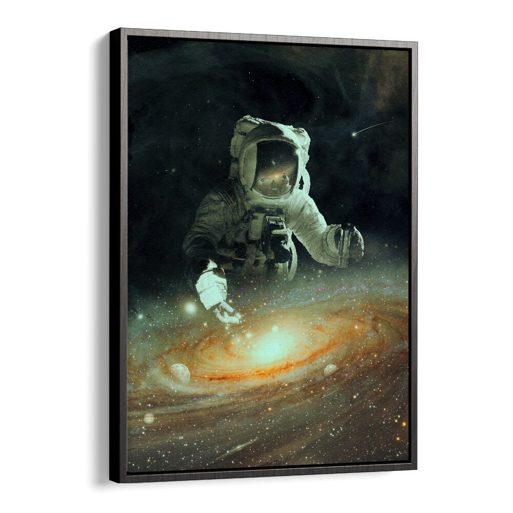 Feeding The Abyss By Francis Minoza Astronaut & Nasa Paintings, Space Art Prints Artwork in Black Floater Frame
