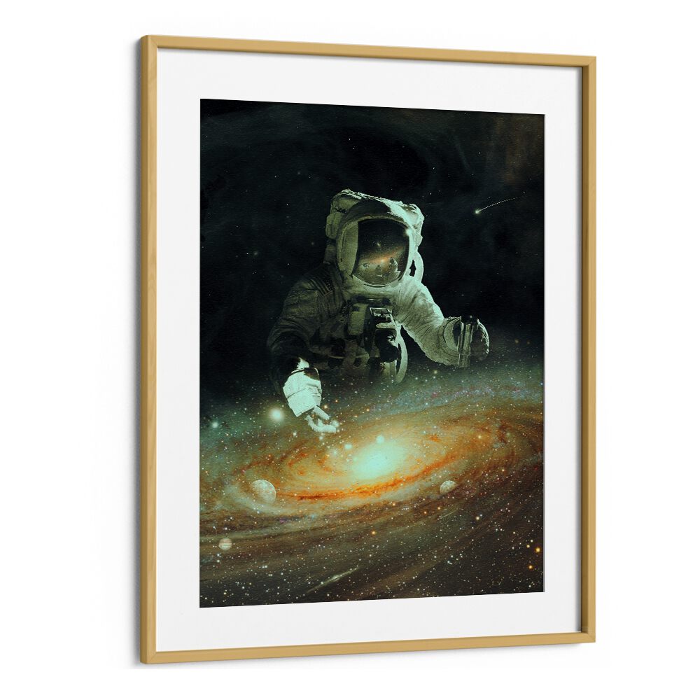 Feeding The Abyss By Francis Minoza Astronaut & Nasa Paintings, Space Art Prints Artwork in Oak Wood Frame With Mount
