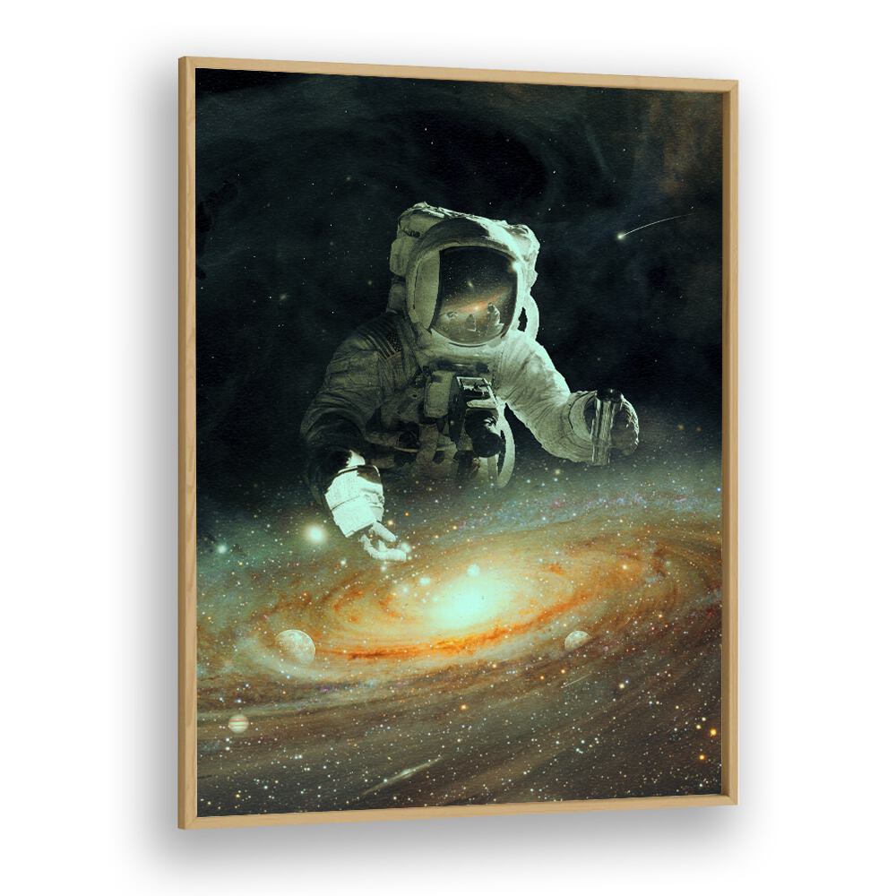 Feeding The Abyss By Francis Minoza Astronaut & Nasa Paintings, Space Art Prints Artwork in Oak Wood Plain Frame
