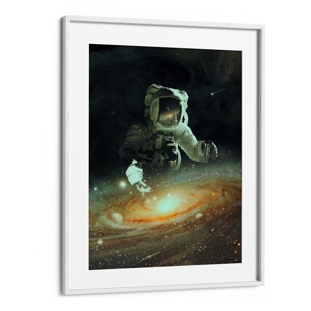 Feeding The Abyss By Francis Minoza Astronaut & Nasa Paintings, Space Art Prints Artwork in White Frame With Mount
