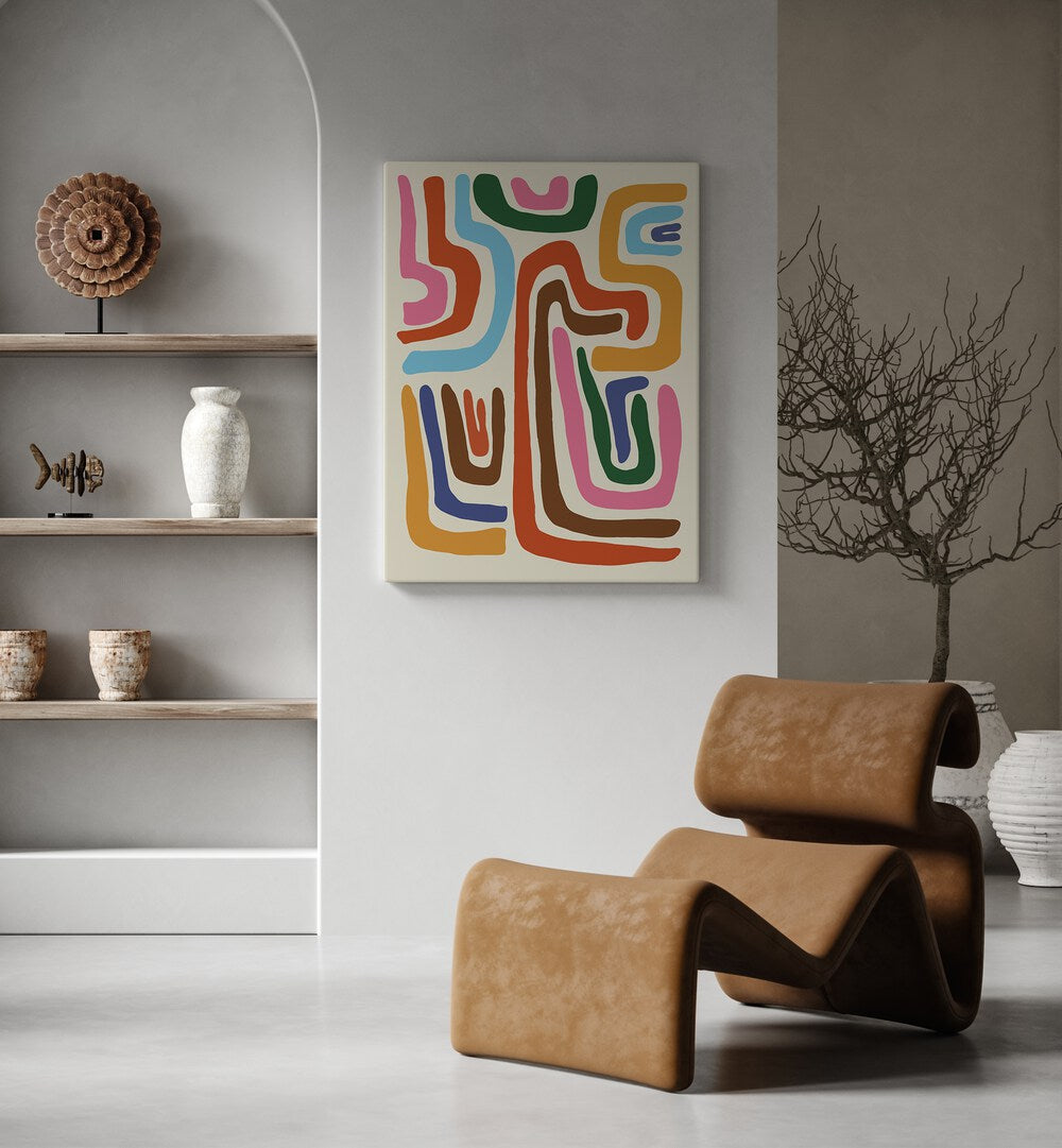 Feeling Flow, Abstract Art Prints Artwork in Gallery Wrap
placed on a White Colored Wall
near a Brown Sofa Chair
in the Drawing Room
