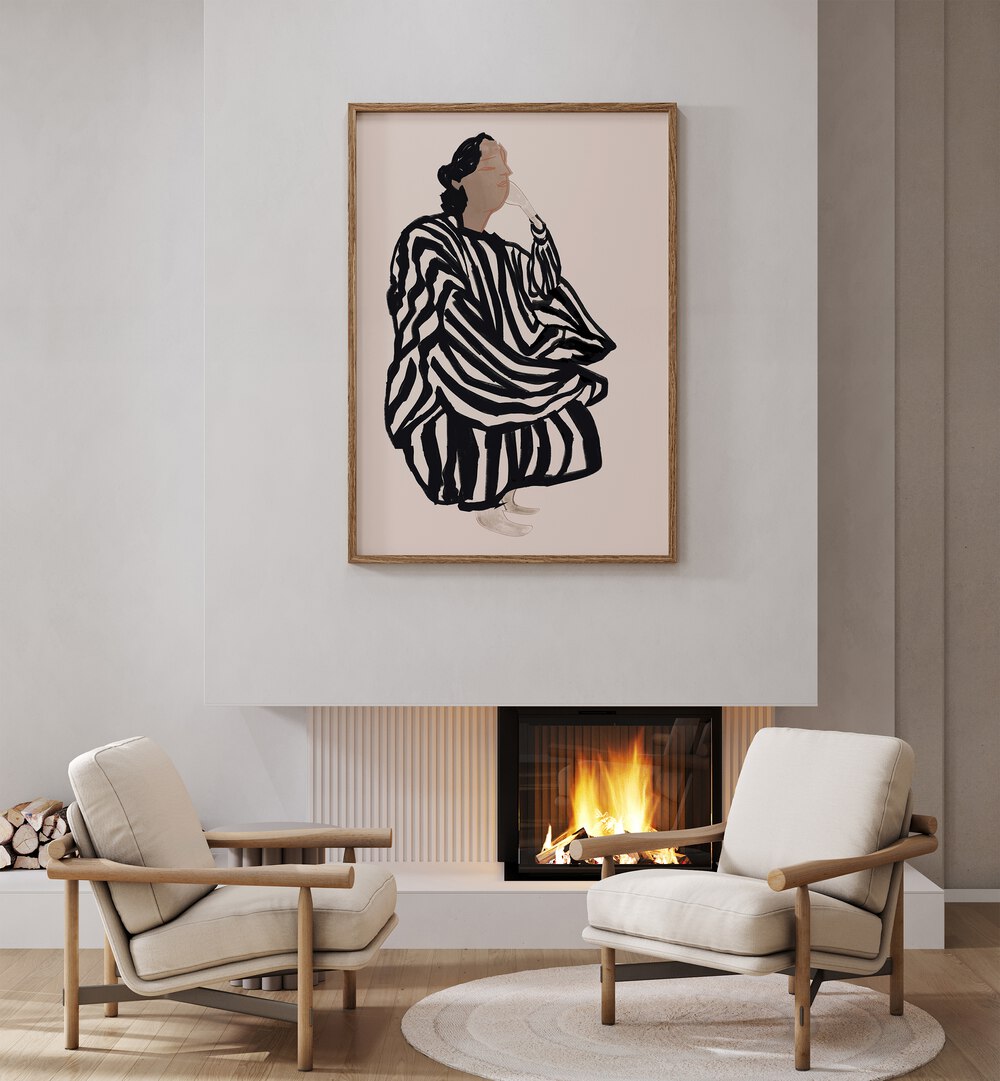 Stylish interior featuring FEMALE FIGURE I, PORTRAITS artwork, showcasing elegant design and intricate detailing.