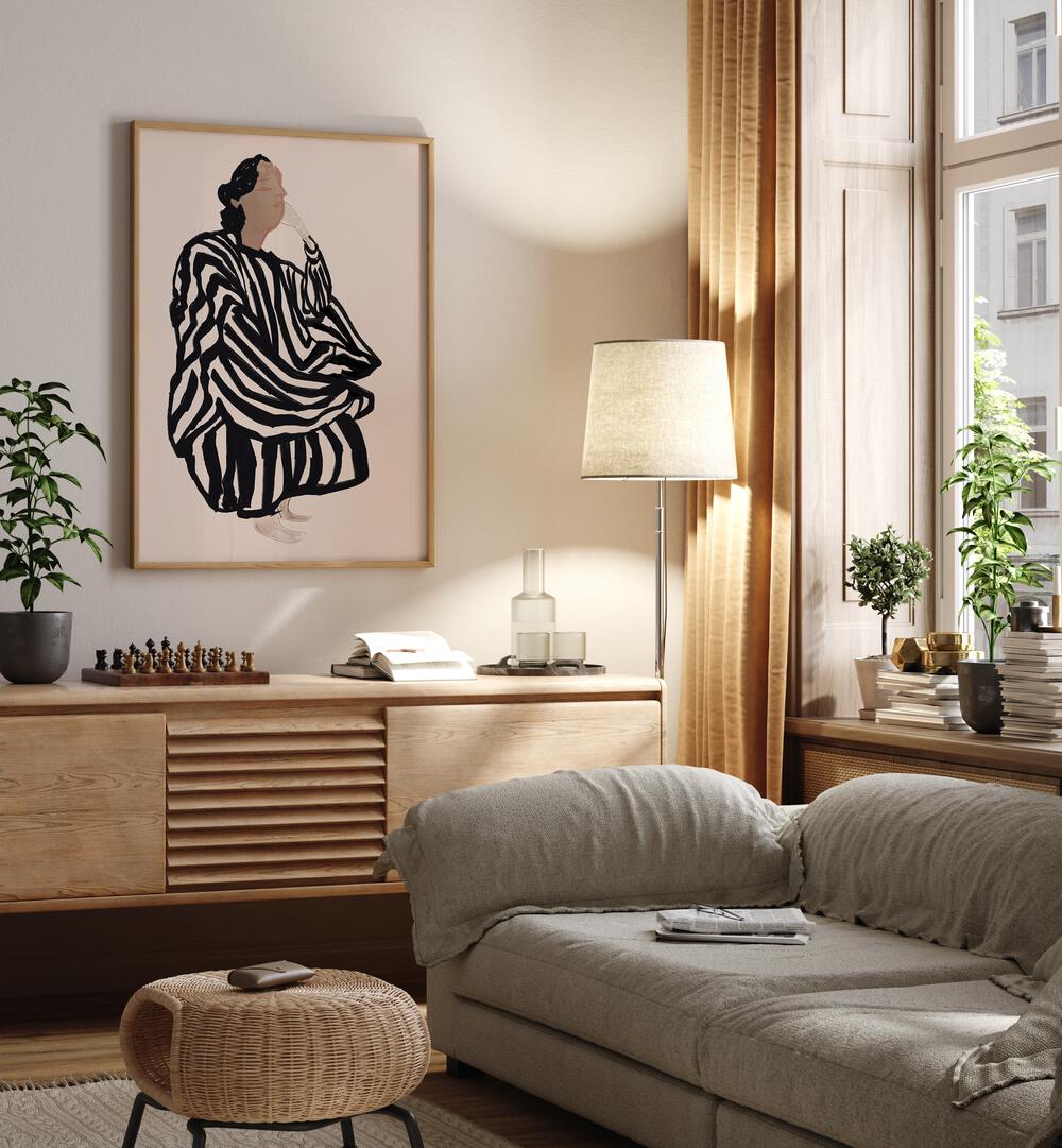 Stylish interior showcasing FEMALE FIGURE I, PORTRAITS artwork, enhancing artistic ambiance and elegance.