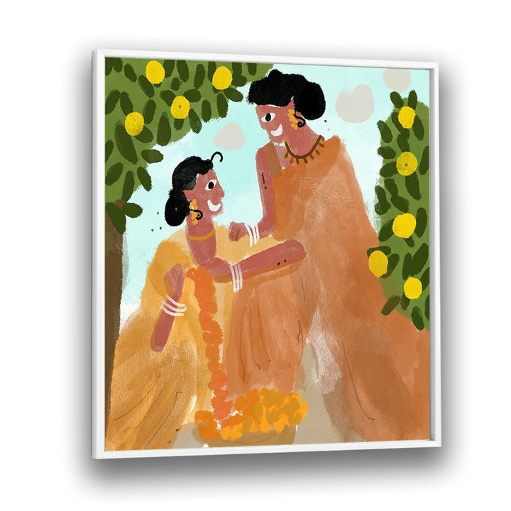 Festive Celebrations By Shreya Roy Chowdary, Indian Art Paintings Artwork in White Plain Frame
