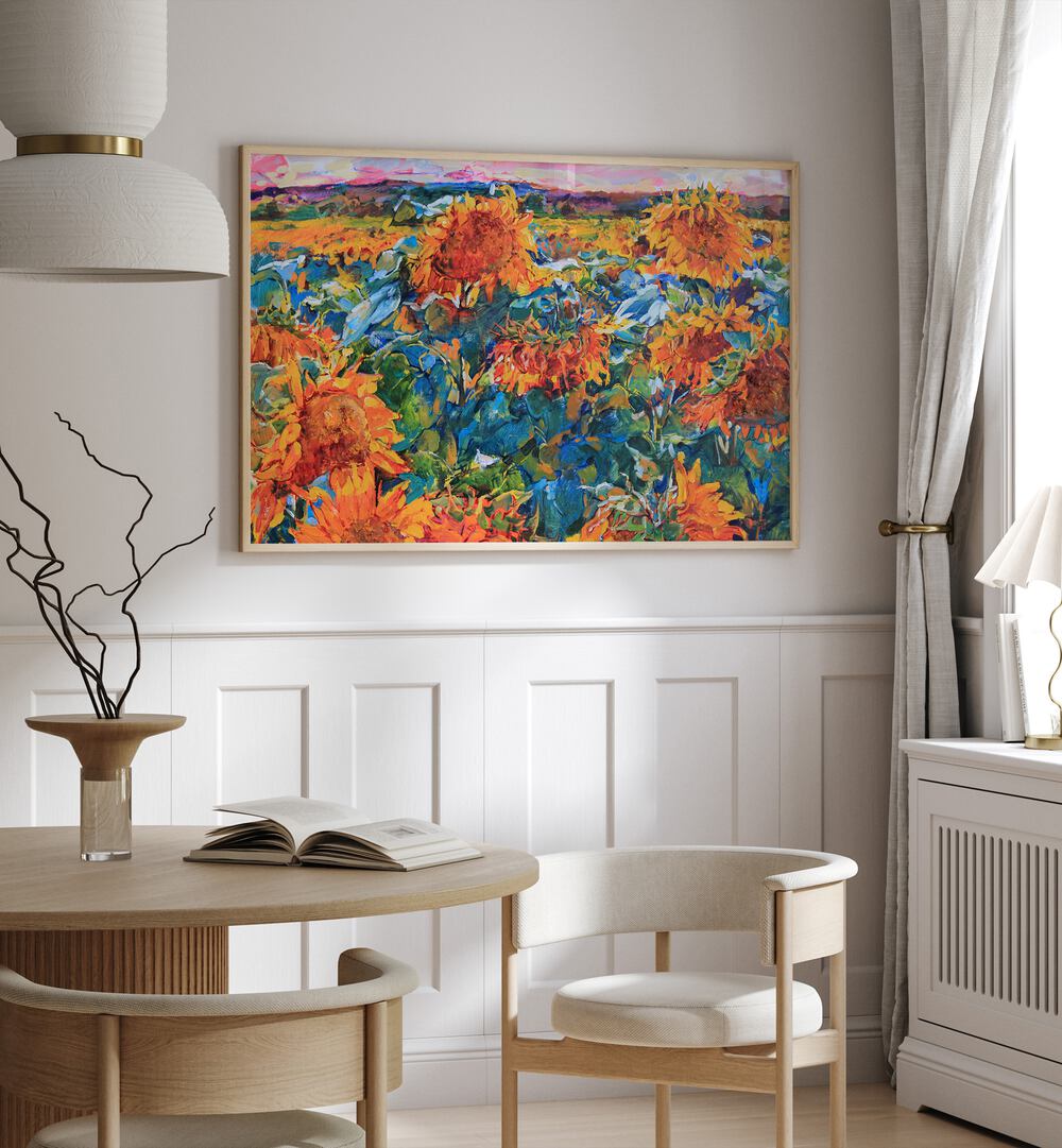 Vibrant FIELD OF SUNFLOWERS, FLORAL FLOWER PAINTINGS brighten any room with color and nature's beauty.