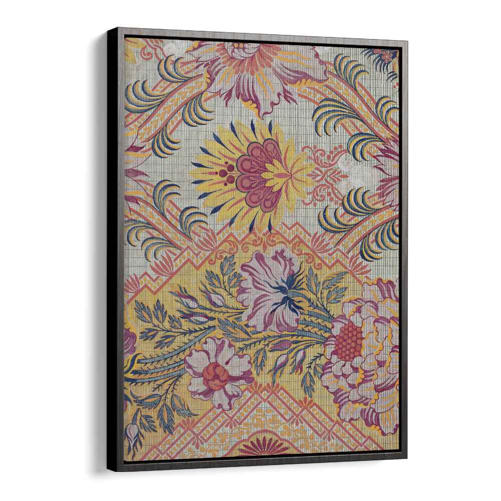 Fiery Floral I Botanical Flower Paintings Artwork  in Black Floater Frame