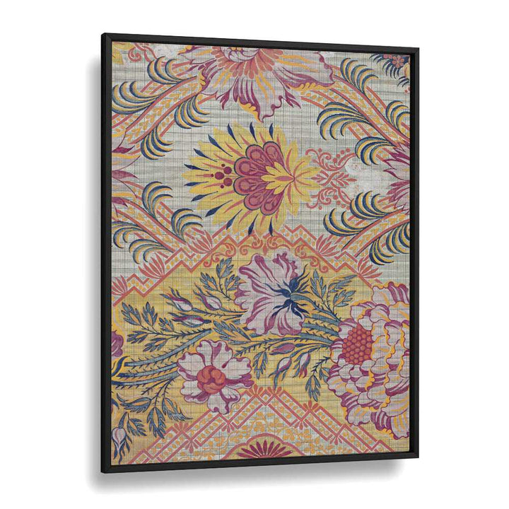 Fiery Floral I  Botanical Flower Paintings Artwork  in Black Plain Frame