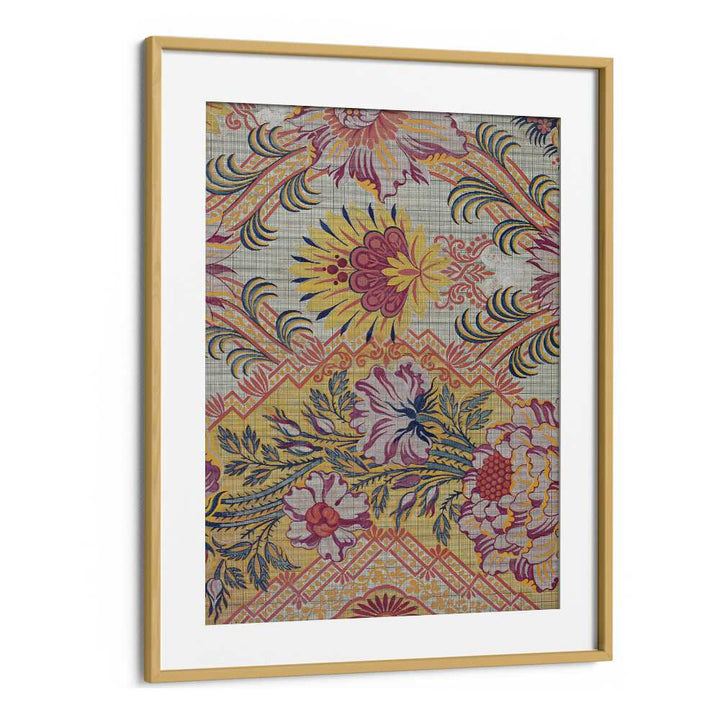 Fiery Floral I Botanical Flower Paintings Artwork in Oak Wood Frame With Mount