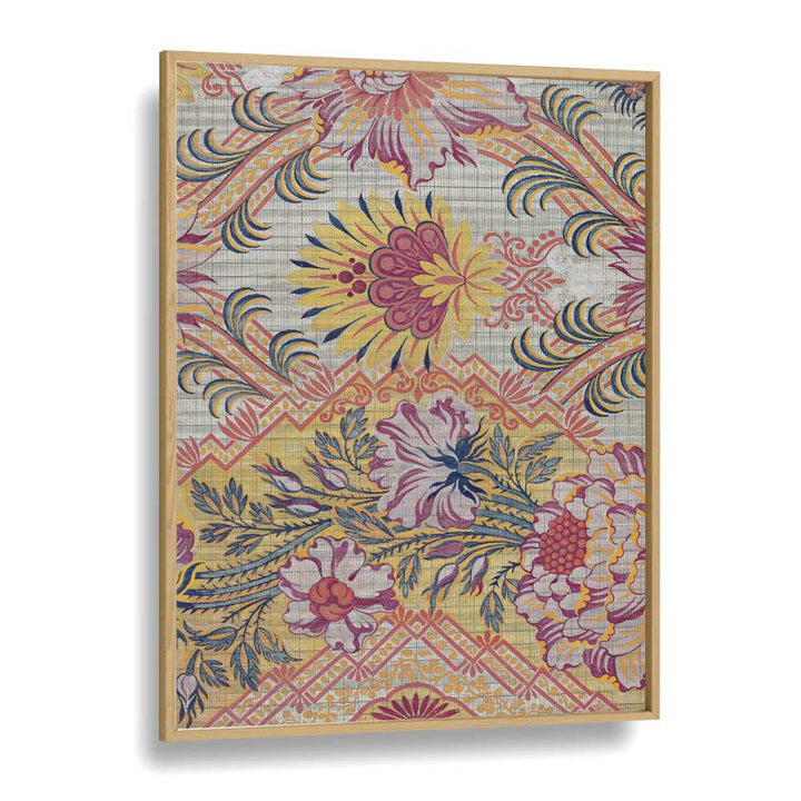 Fiery Floral I   Botanical Flower Paintings Artwork in Oak Wood Plain Frame