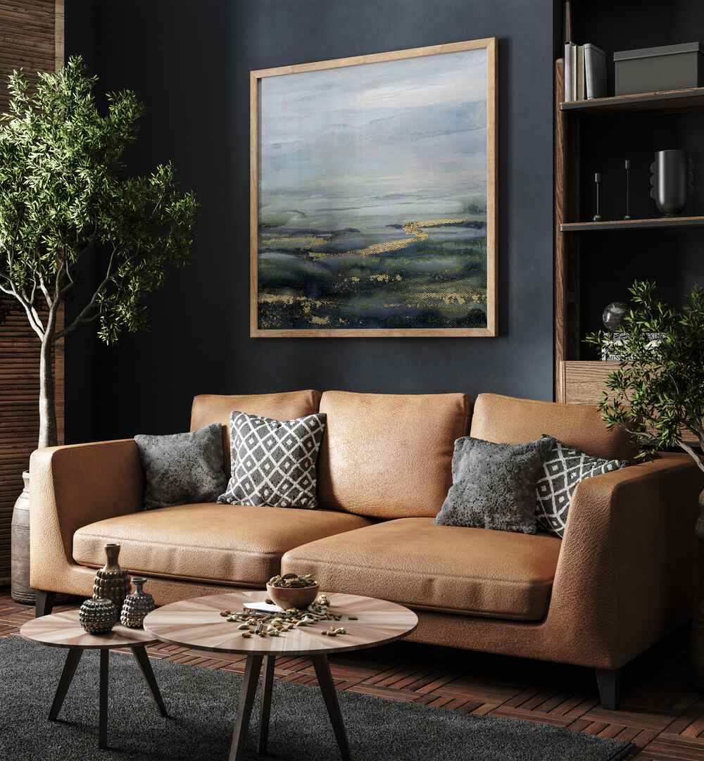 Serene living room featuring FINDING PEACE, ABSTRACT PAINTINGS, enhancing relaxation and meditation spaces.