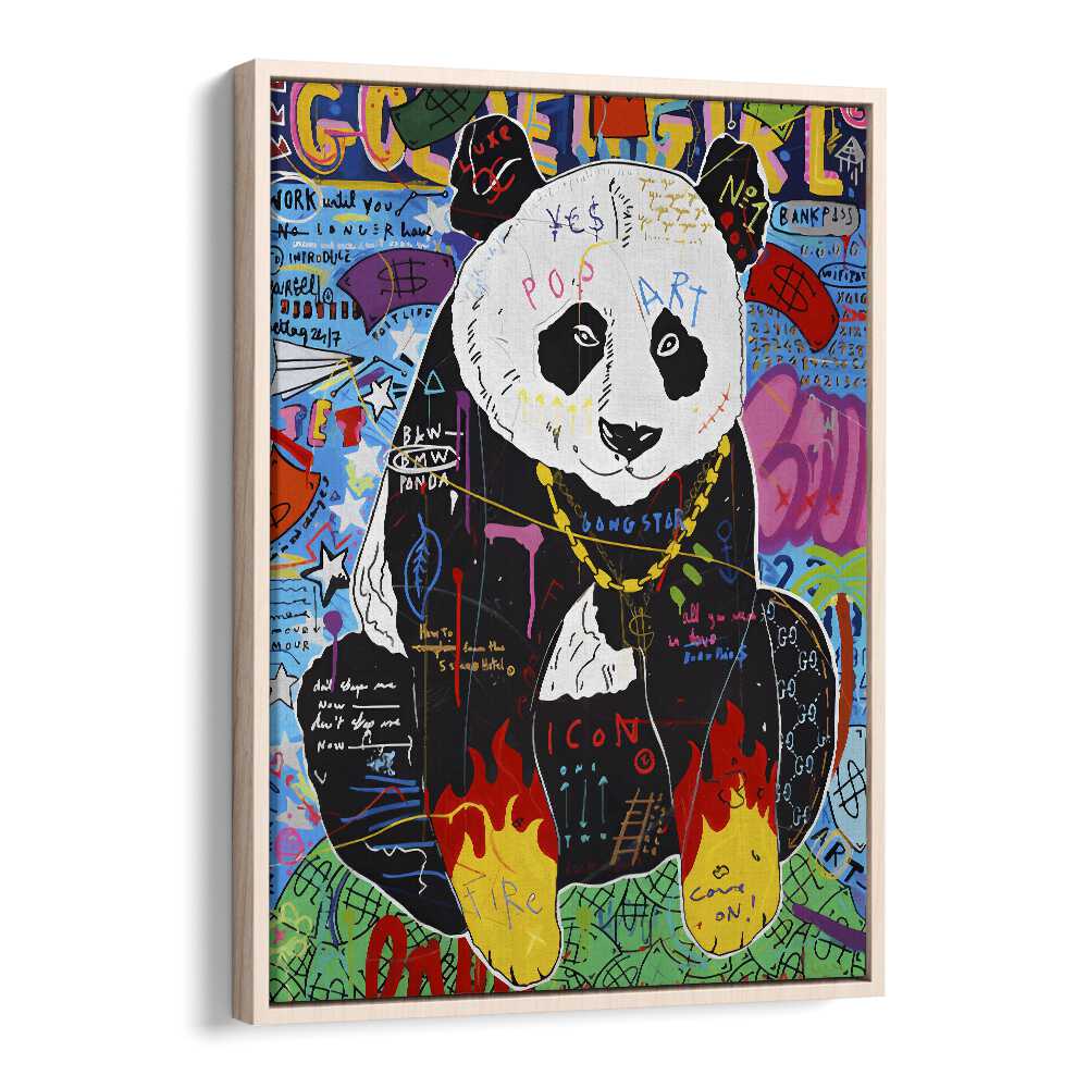 Fire Panda Pop Artwork in Oak Wood Floater Frame