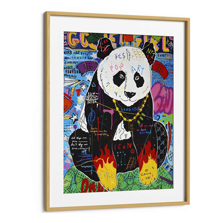 Fire Panda Pop Artwork in Oak Wood Frame With Mount