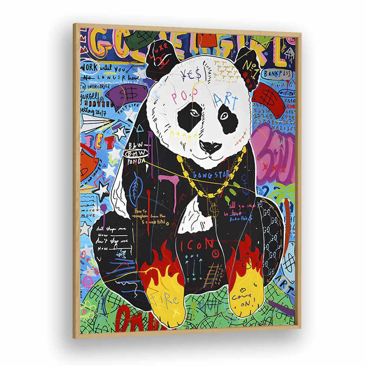 Fire Panda Pop Artwork in Oak Wood Plain Frame