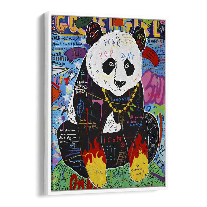 Fire Panda Pop Artwork in White Floater Frame