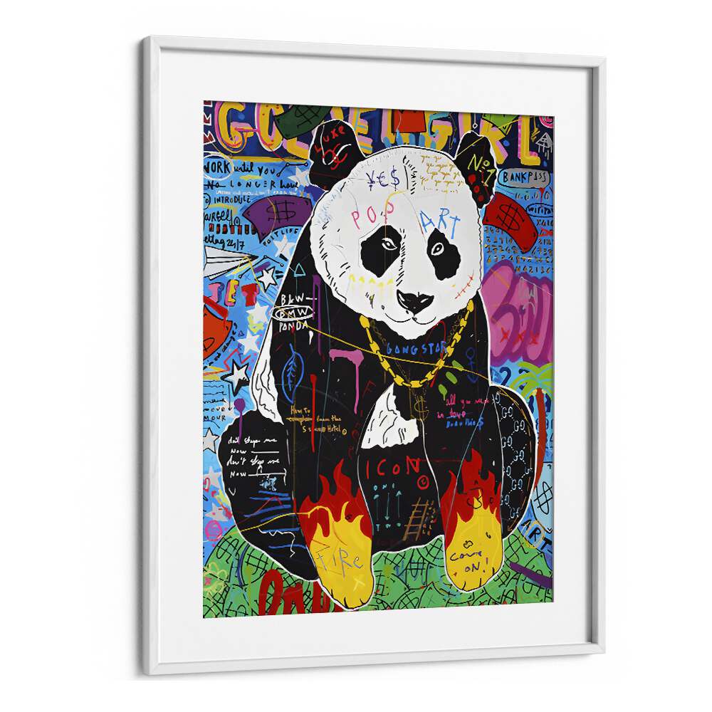 Fire Panda Pop Artwork in White Frame With Mount