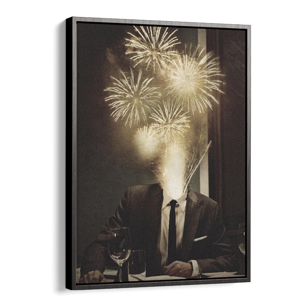 Fireworks Ahead Surreal Painting Artwork  in Black Floater Frame