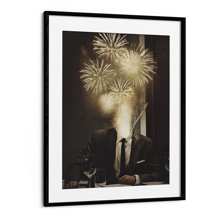 Fireworks Ahead Surreal Painting Artwork  in Black Frame With Mount