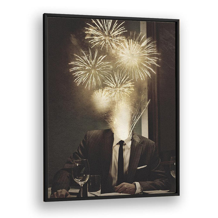 Fireworks Ahead Surreal Painting Artwork  in Black Plain Frame
