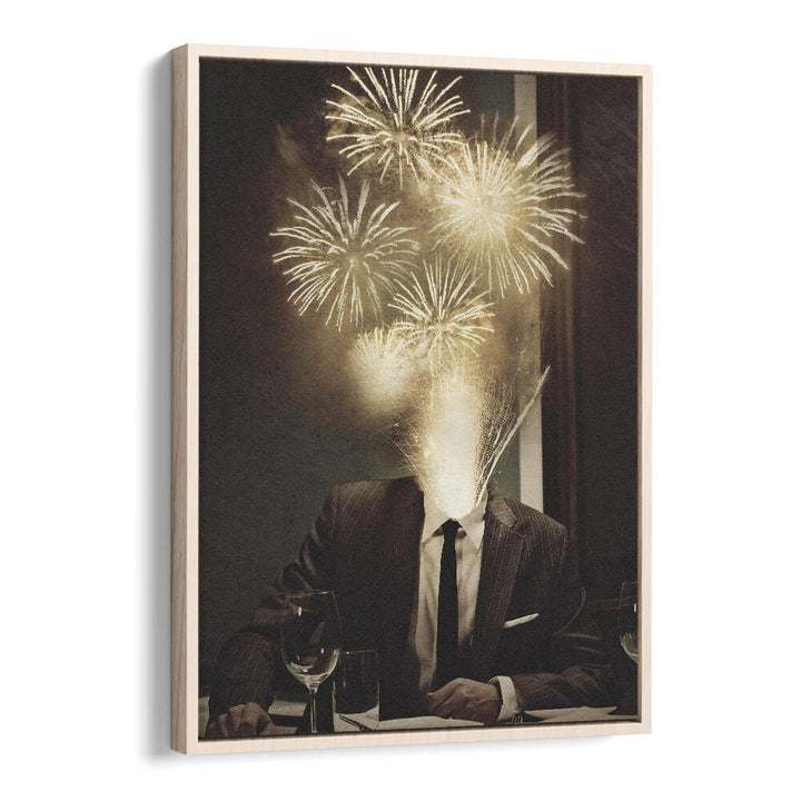 Fireworks Ahead Surreal Painting Artwork in Oak Wood Floater Frame
