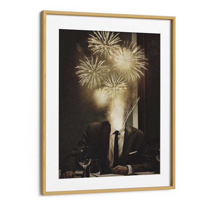 Fireworks Ahead Surreal Painting Artwork in Oak Wood Frame With Mount