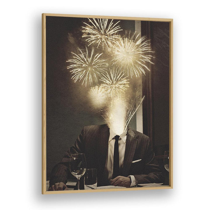 Fireworks Ahead Surreal Painting Artwork in Oak Wood Plain Frame