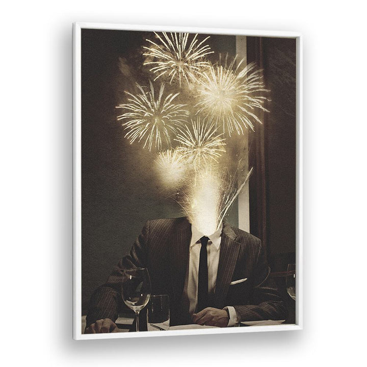 Fireworks Ahead Surreal Painting Artwork  in White Plain Frame