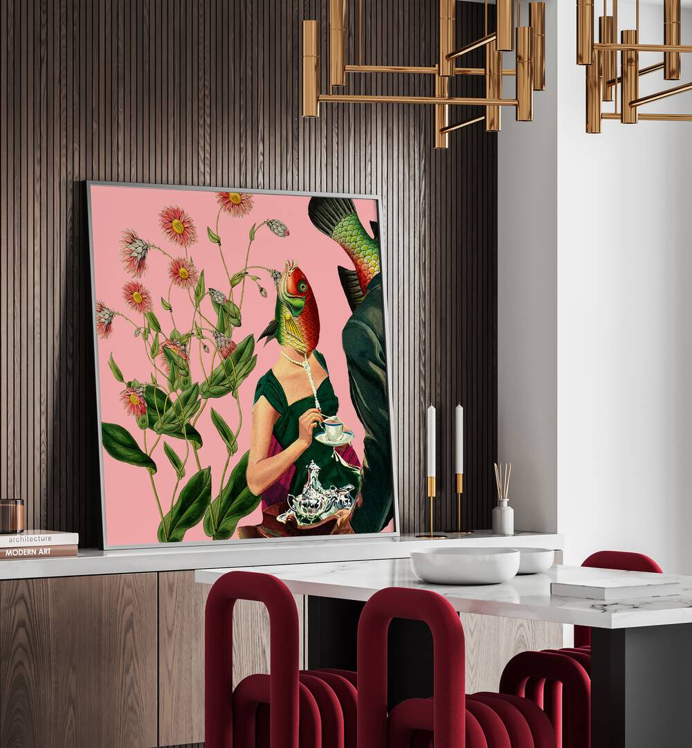 Vibrant Fish Soulmate Pink, Surreal Art Prints, adding a creative touch to modern spaces with captivating details.