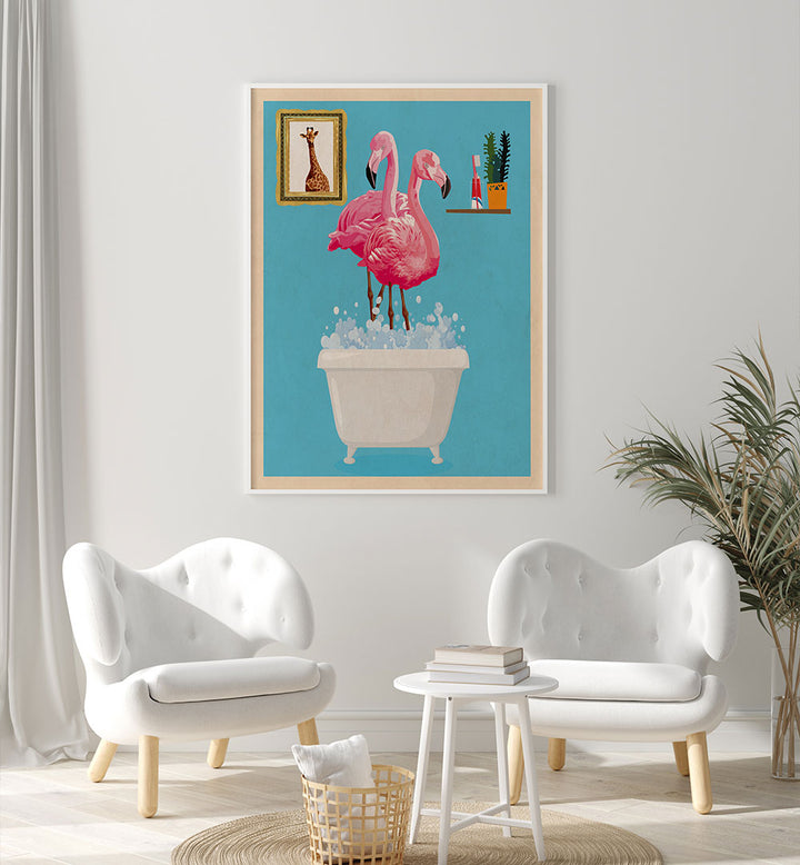 FLAMINGOS IN BATH , BATHROOM ART PRINTS