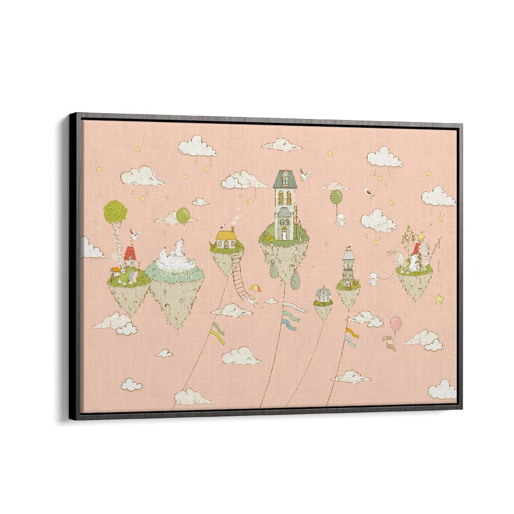 Floating Islands Peachy Kids Art Artwork in Black Floater Frame
