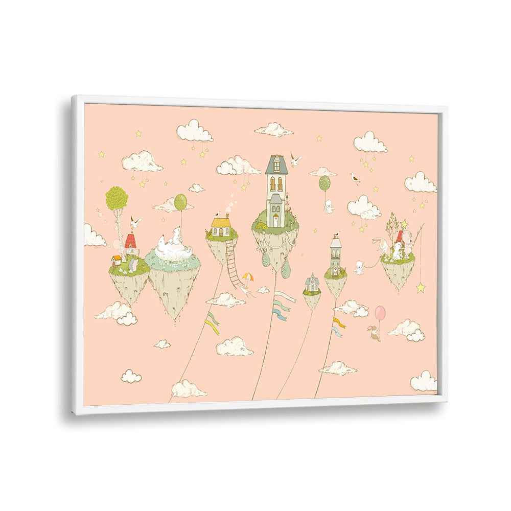 Floating Islands Peachy Kids art Artwork in White Plain Frame White
