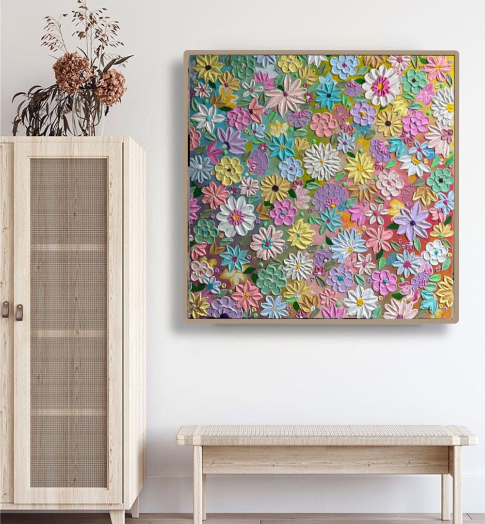 Flora Handmade Artwork with Textured Colorful Flowers – Asianmonk