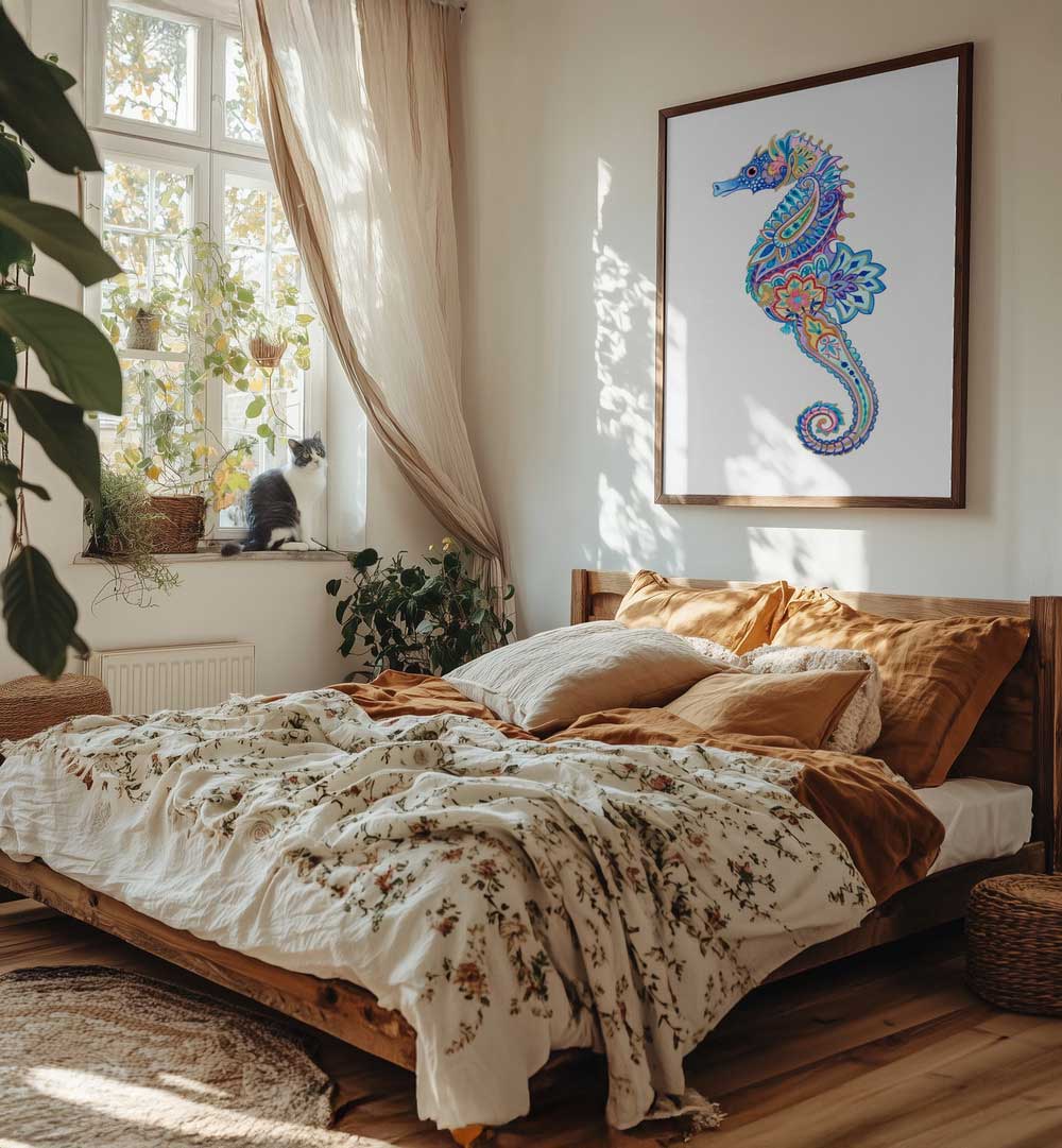 FLORAL SEAHORSE DREAM , BEACH PAINTINGS