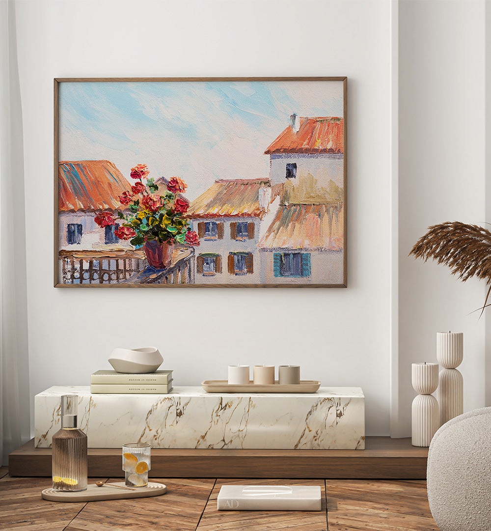 FLORAL TERRACE , VINTAGE EUROPEAN PAINTINGS