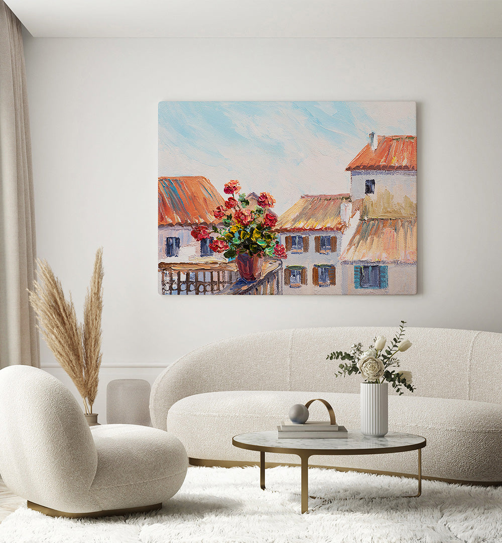FLORAL TERRACE , VINTAGE EUROPEAN PAINTINGS