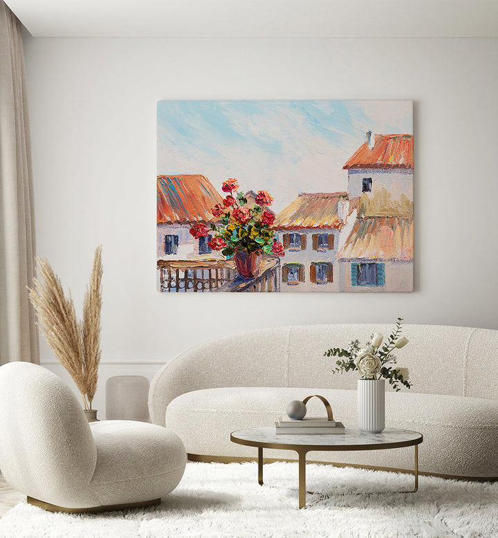 FLORAL TERRACE , VINTAGE EUROPEAN PAINTINGS