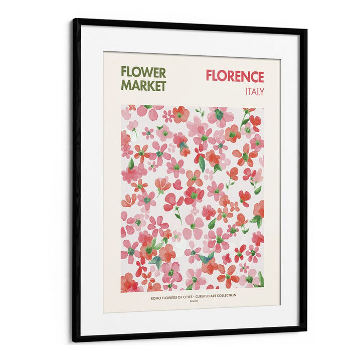 Florence Flower Market   Botanical Flower Paintings Artwork  in Black Frame With Mount