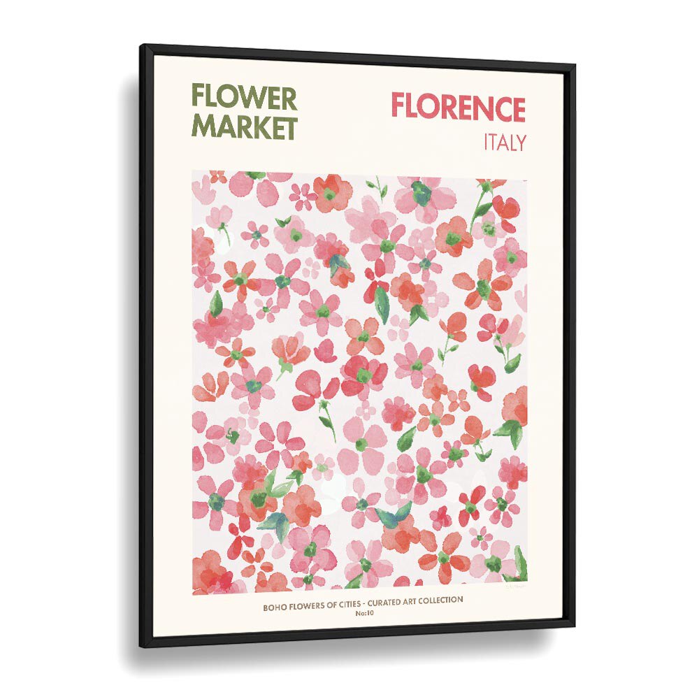 Florence  Flower Market  Botanical Flower Paintings Artwork  in Black Plain Frame