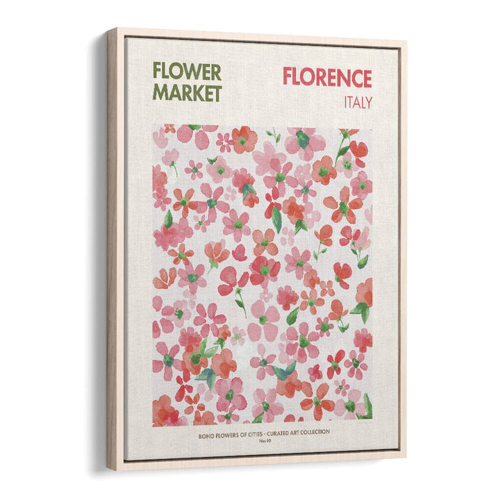 Florence  Flower Market   Botanical Flower Paintings Artwork in Oak Wood Floater Frame