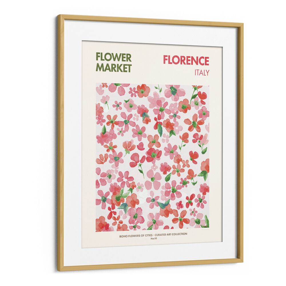 Florence  Flower Market Botanical Flower Paintings Artwork in Oak Wood Frame With Mount